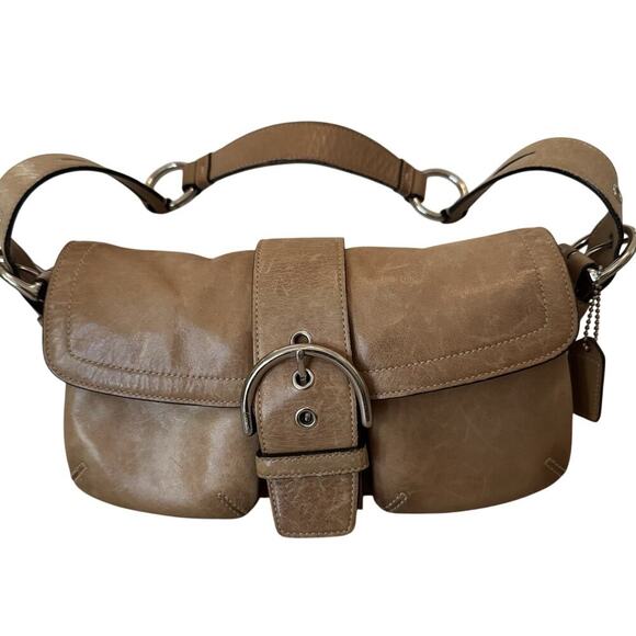 COACH Vintage Soho Leather Flap Bag Camel Brown Purse Y2K - Picture 4 of 16